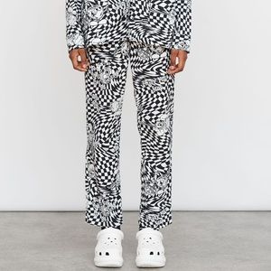 Lazy Oaf Enjoy Your Stay Black White Checkered Pants 36 US14